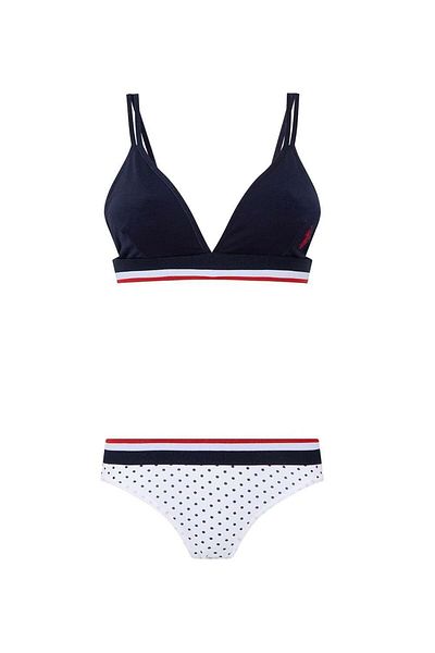 U.S. Polo Assn. 2 Pieces, Cotton & Lycra Thin Strap Polka Dot Bustier Shorts Set