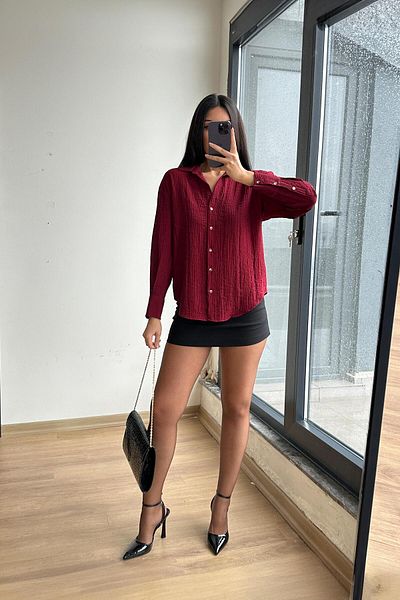 Mixray 4642 Cămașă cu epoleți pentru femei, roșu Claret
