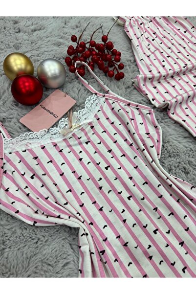 pijamaworld İP ASKILI ALTI UZUN VİSKON YUMUŞAK KUMAŞLI PİJAMA TAKIMI