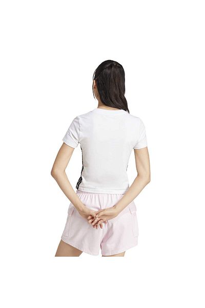 adidas Tricou alb cu gât rotund Essentials pentru femei, cu 3 dungi