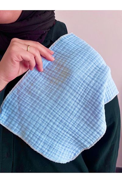 runbaby 50X25 cm 4 Layer Multi Muslin Fabric Baby Shoulder Diaper & Cover (Light Blue)