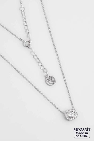 So CHIC... Mozanit Zarafeti 18 Ayar Beyaz Altın Kaplama 44 Cm Gümüş Kolye