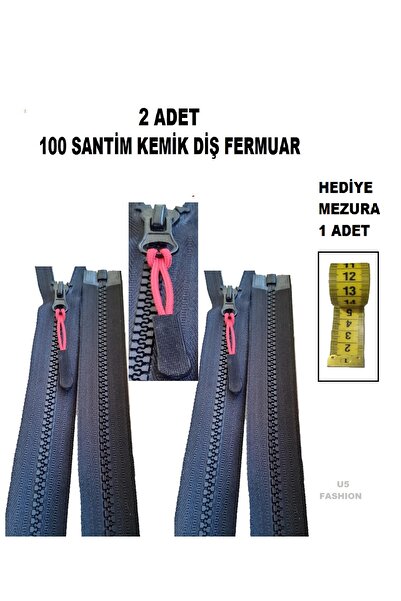 U5 FASHION 100 Cm 2 Adet Kemik Dişli Fermuar Siyah Renk 2 Adet Elcikli
