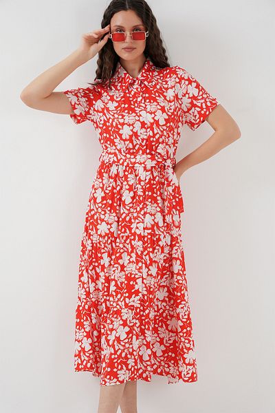 Bigdart 2191 Short Sleeve Patterned Dress - A.Red