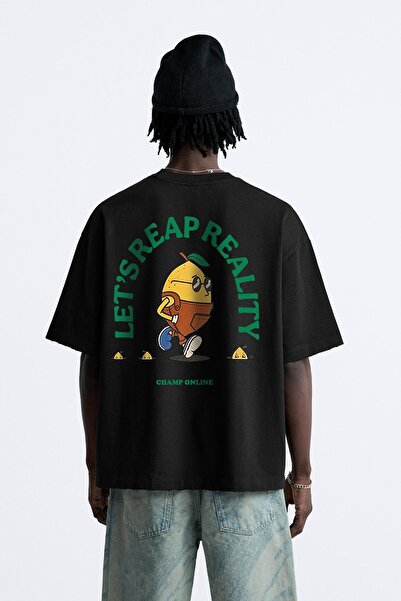 GIA - ART Tricou pentru bărbați, negru, supradimensionat, cu decolteu, cu imp...