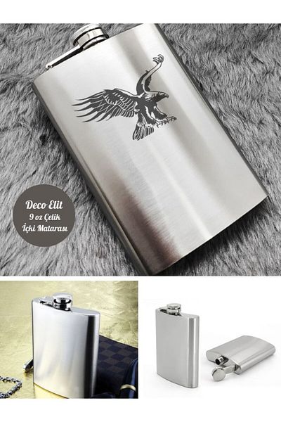 BiTon Toptan Eagle Themed 9 oz Stainless Steel Hip Flask 266 ml Beverage Hip Flask