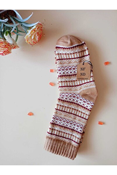 ENEFENDİ Зимни вълнени плетени чорапи - етнически мотив, размер 36-40