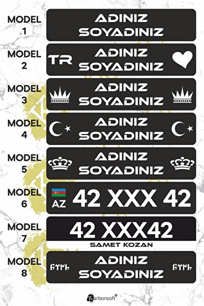 karbonsoft Kişiye Özel Dekor Plaka, Araba Plaka, Isimli Plaka, Cam Önü Plakası, Aksesuar Plaka