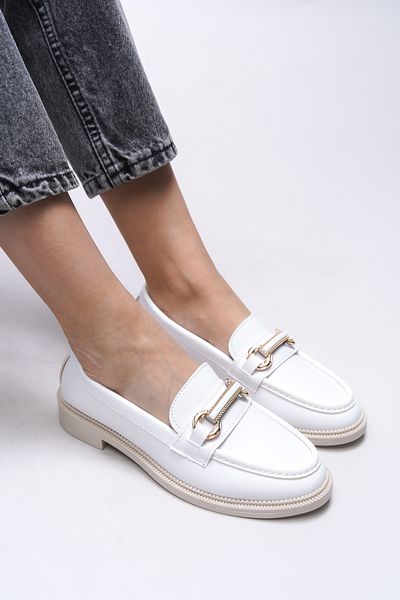 Riccon Γυναικείο Loafer - Beatthae No: 0012505   Λευκό δέρμα