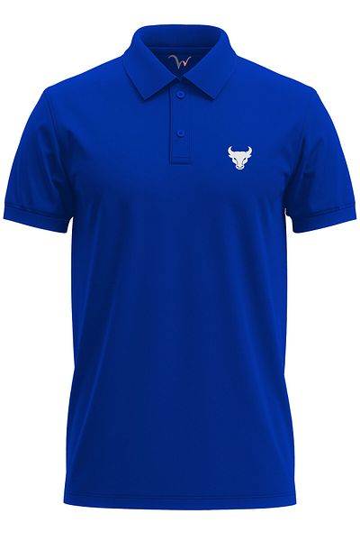 WİDİ Μπλουζάκι με στάμπα Bull Minimal Chic Design 100% βαμβακερό κανονικό γιακά πόλο μπλε μπλουζάκι