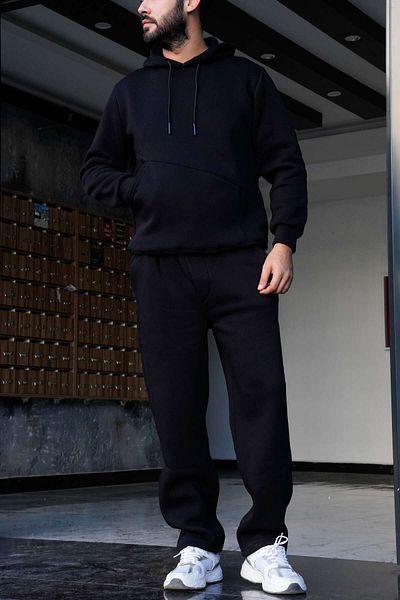 EydaMoon Men's Bottom-Top Thermal Suit 3 Thread Raster Wool&Cotton Winter Tracksuit Set