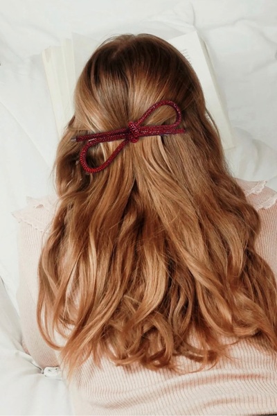 LIVOSH مشبك على شكل فيونكة بتصميم رائع مع أحجار لامعة