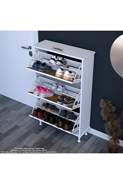 Modilayn VARBİ Antre Hol 52 x 127 x 25, 5 cm lik 3 Düşer Kapak 6 Göz Raf Bölmeli Ayakkabılık