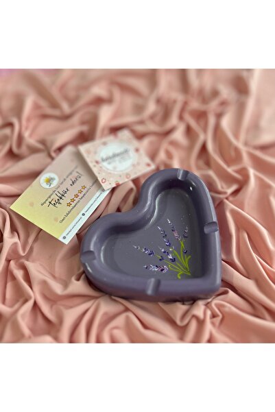 Handmade Dekoratif Lavanta Temalı Kalp Küllük - Hediyelik Küllük