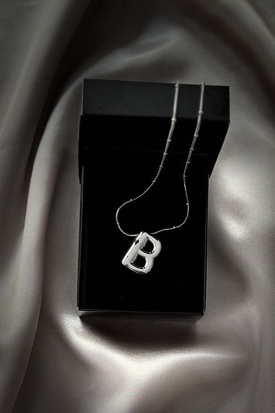 Letrovis Steel Silver Color Bubble Letter "B" Women's Necklace