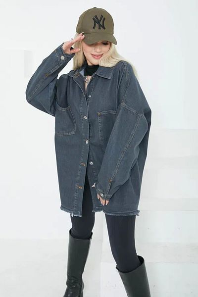 KAZAX Jachetă de damă din denim cu buzunar dublu cu ciucuri