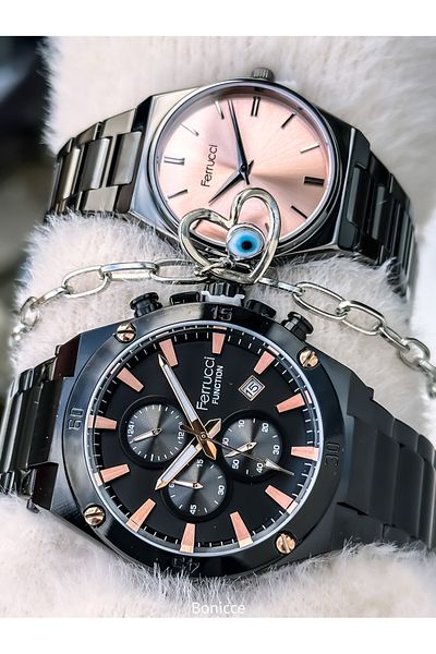 Ferrucci Brand Steel Cord, Black Color, Lover Couple Wristwatches