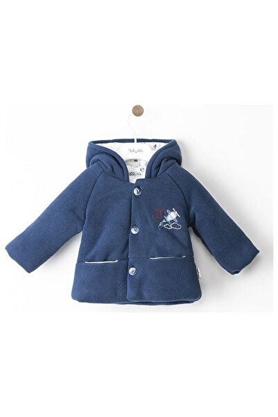 Babydola 12522 Erkek Bebek Uçak Nakışlı Düğmeli Kapşonlu Polar Mont