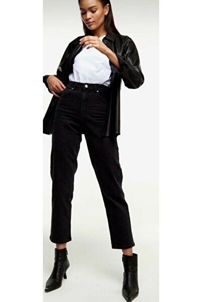 ByCukurovaFrango BY-6073 Owenn Γυναικείο μαύρο ψηλόμεσο τζιν παντελόνι Mom Ly...