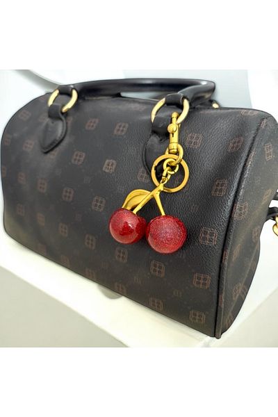 GM TAKI Red Cherry Charm - Gold Plated Keychain Bag Accessory