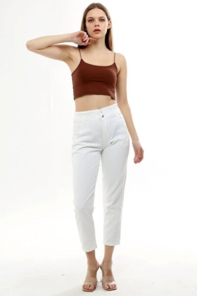 ByCukurovaFrango Білі джинси з високою талією на резинці