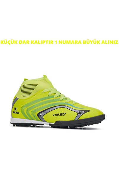 Walked Erkek Çocuk Boğazlı Çoraplı Bilekli Düz Dişsiz Siyah Halı Saha Krampon Futbol Spor Ayakkabı