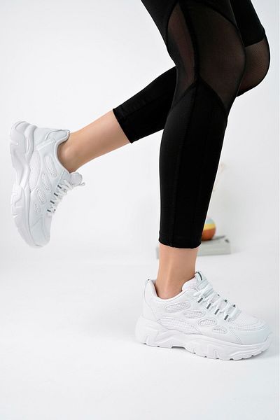 Nstil Pantofi sport albi pentru femei de zi cu zi, cu șireturi, talpă înaltă, groasă, respirabil, confortabil, ușor, pantofi 1001