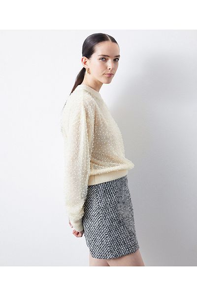 İpekyol Strickmode aus Spitzenmix mit Perlenstickerei