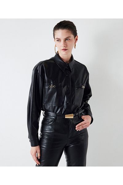 İpekyol Leather Look Comfortable Cut Shirt
