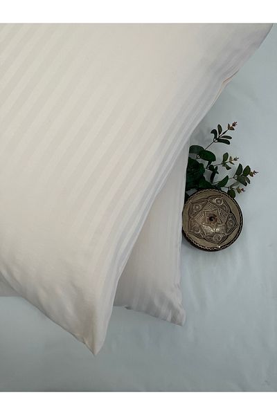 VESSİNOHOME 2li Μαξιλαροθήκη Cotton Satin Hotel Μαξιλαροθήκη Line 93 Wire White Satin Lux Hotel 50x70