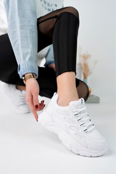 Nstil Pantofi sport albi pentru femei de zi cu zi, cu șireturi, talpă înaltă, groasă, respirabil, confortabil, ușor, pantofi 1001