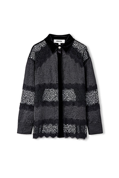 İpekyol Velvet and Lace Detailed Mix Shirt