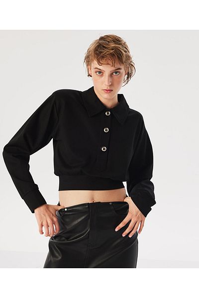 Twist Shirt Collar Padded Blouse