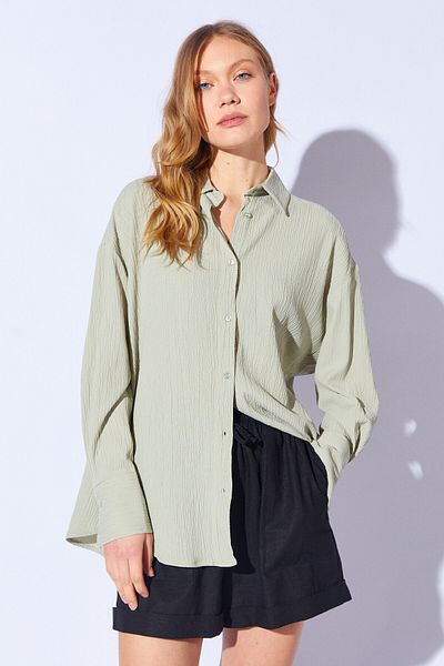 Manche Seersucker Oversize Relaxed Fit Women's Shirt |   Cagla Mks 161103 -01