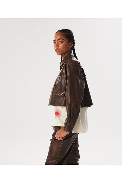 Twist Leather Look Comfortable Cut Shirt