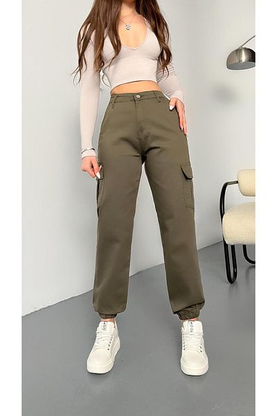 BİKELİFE Khaki Cargo Pocket Gabardine Fabric Trousers