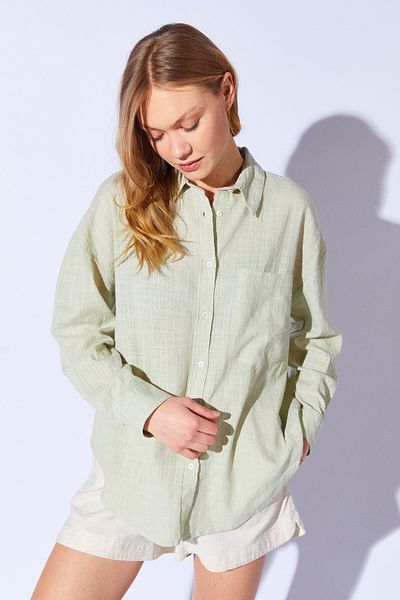 Manche Women's Soft Textured Viscose Linen Shirt - Çağla Mks 1610013 -1