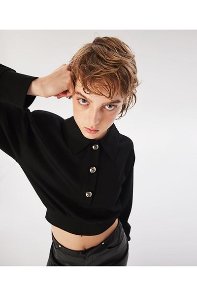 Twist Shirt Collar Padded Blouse