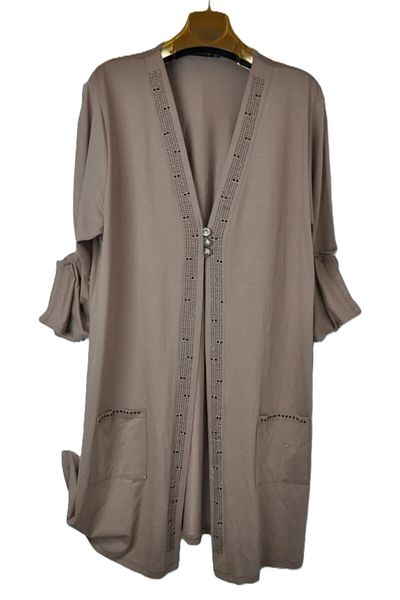 elma abone Large Size Combed Cotton Stone Cardigan