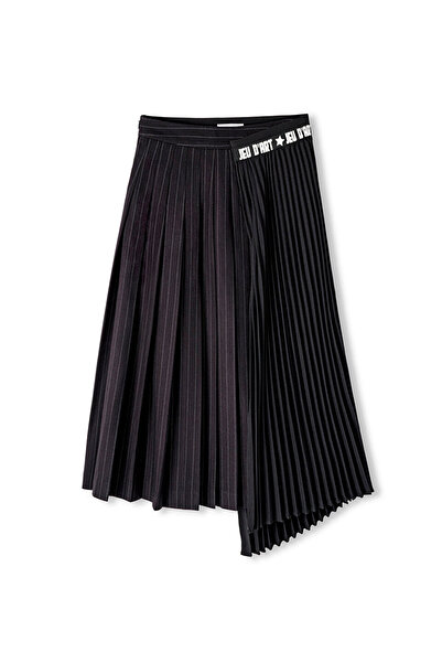 Twist Asymmetric Cut Midi Pleated Skirt
