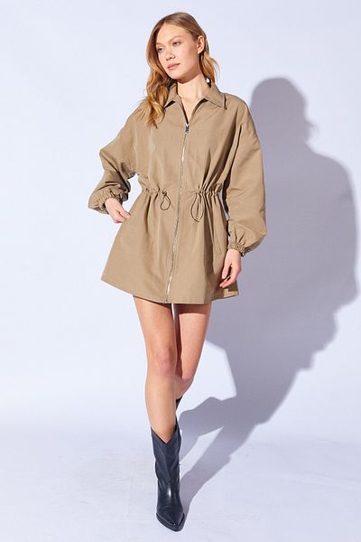 Manche Drawstring Waist Water Repellent Raincoat Women's Trench Coat |   Beige Mkw 389277 -01
