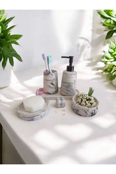 Trust Stone Σετ μπάνιου Marble Series Concrete με Organizer, θήκη για πετσέτες και δοσομετρητή υγρού σαπουνιού