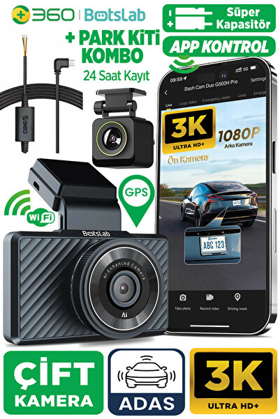 +360 360 Botslab G500h Pro Adas Ön 3k Qhd -arka 1080p Fhd 150° Açı Wifi Gps A...