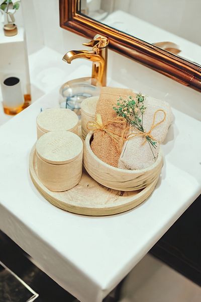 Trust Stone Σετ μπάνιου Marble Series Beige με θήκη για πετσέτες και Organizer από σκυρόδεμα