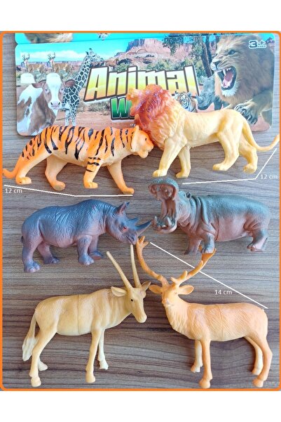 OYUNCAKSAHİLİ Ren Geyiği Hipopotam Gergedan Aslan Kaplan Keçi Geyik 6lı Oyuncak Kırılmaz Büyük Hayvanlar