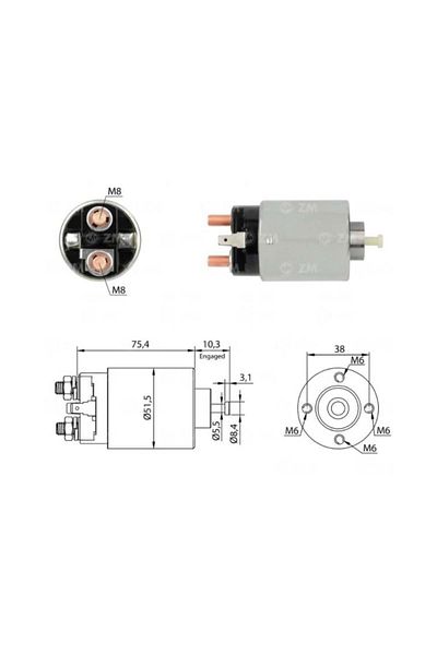 ZM 12v Starter Automatic Mitsubishi Type (BODY 50 MM) (4 HOLE-RIGHT PLUG)