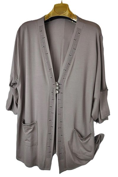 elma abone Plus Size Combed Short Stone Cardigan