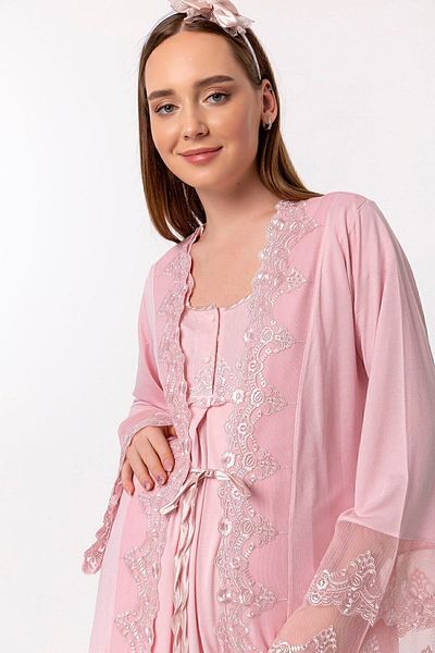 ByLohusa Effortt Pink Dressing Gown Pregnant Maternity Nightgown Set