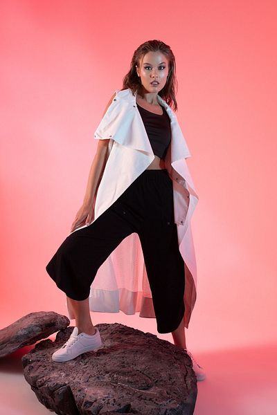 Qaju White Long Vest - Women's, Mesh Detailed Design