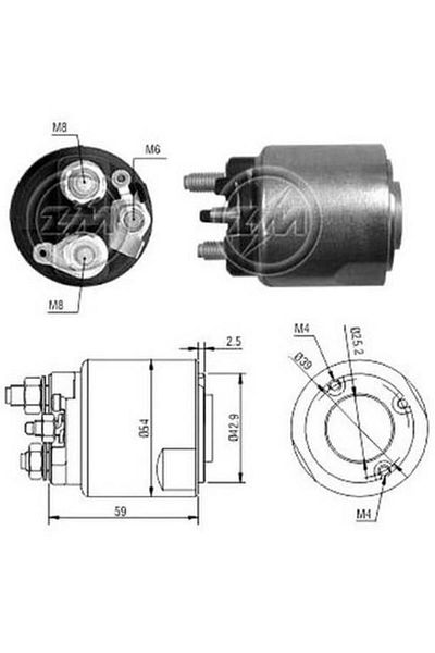 ZM 12v Starter Solenoid Valeo Type (2/3 HOLE) M6 Right (LOW COVER) Ford Fiesta/transit Custom/transit